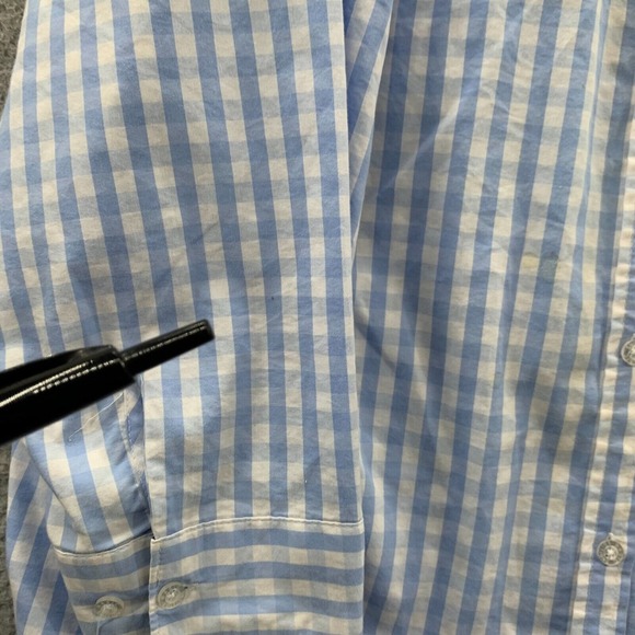 BASIC EDITIONS Shirt Womens 2X Button Up Blouse Top Plaid Long Sleeve Blue* - Picture 12 of 16